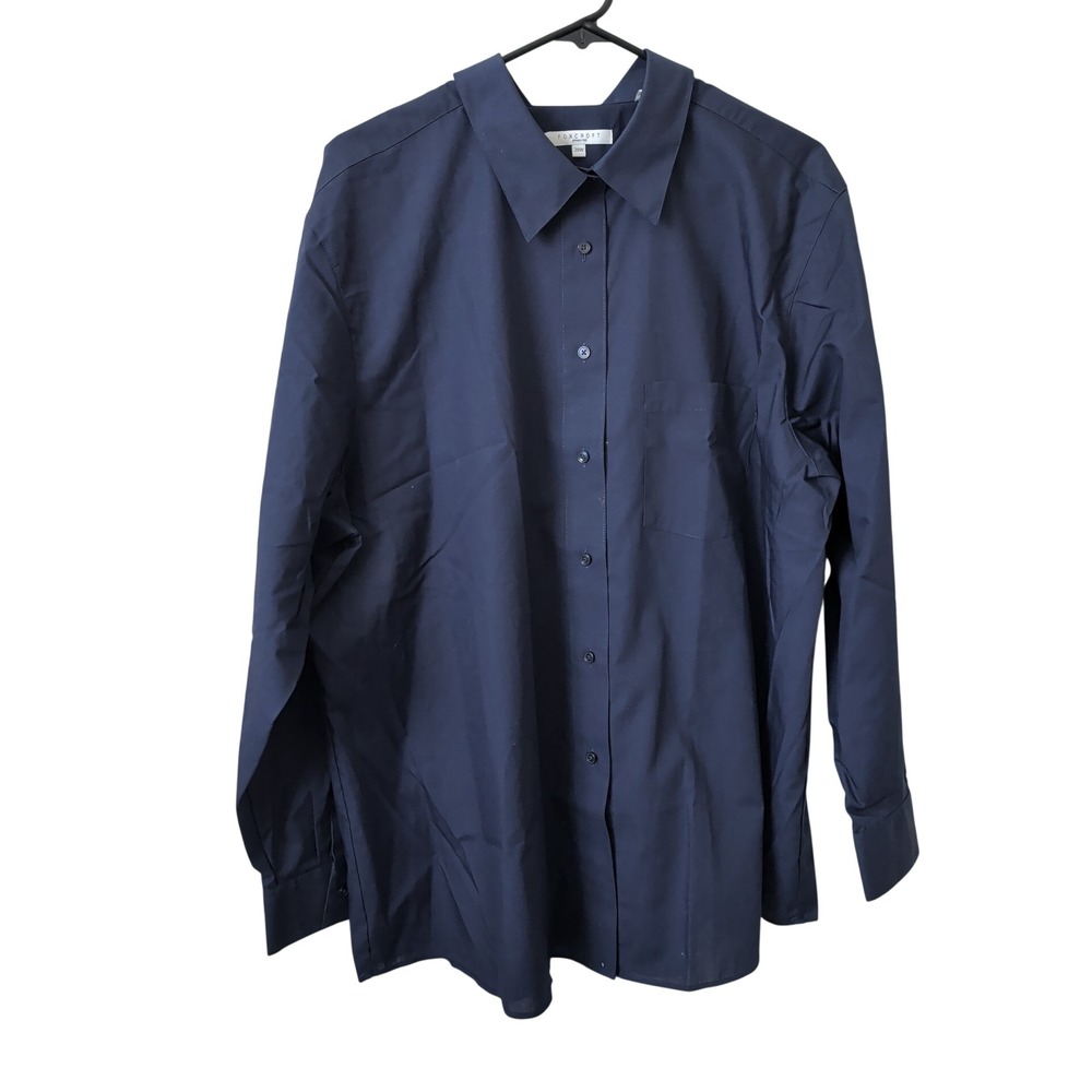 Foxcroft Navy Blue Wrinkle Free Button Down Shirt Womens 20W Long Sleeve Pocket